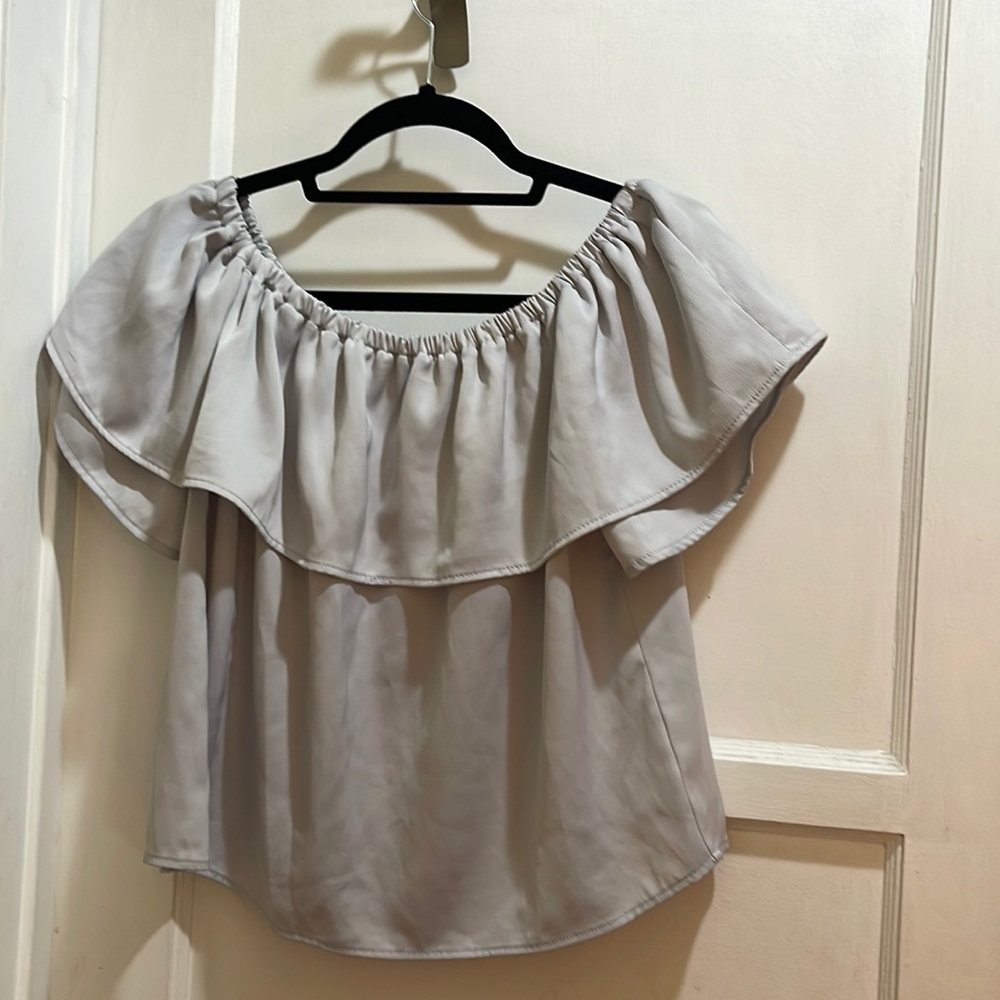 Gray silky off the shoulder top